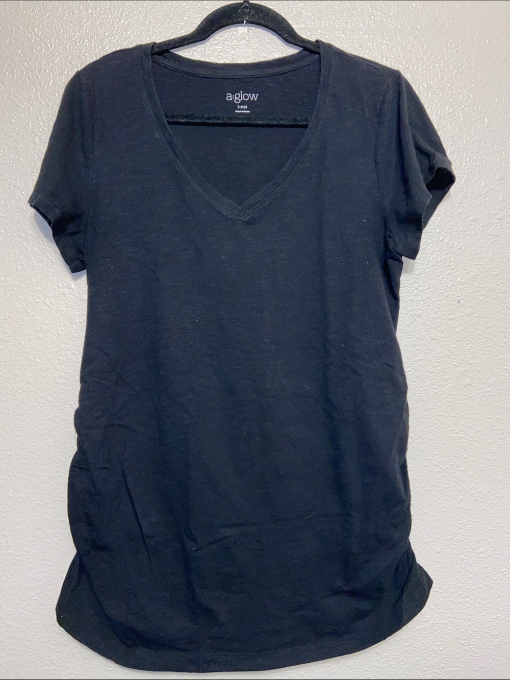 Maternity Black V-Neck Short Sleeve Tee, Size Large
